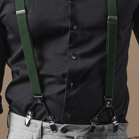 Tirantes de clip finos verde oscuro para hombres - Tirantes con clip