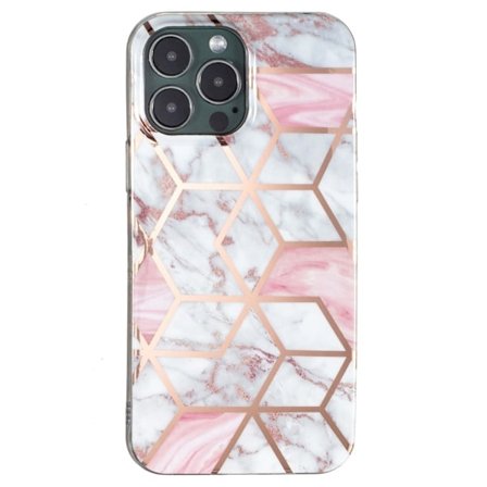 Marble design iPhone 14 Pro cover - Pink / Hvid Marmor
