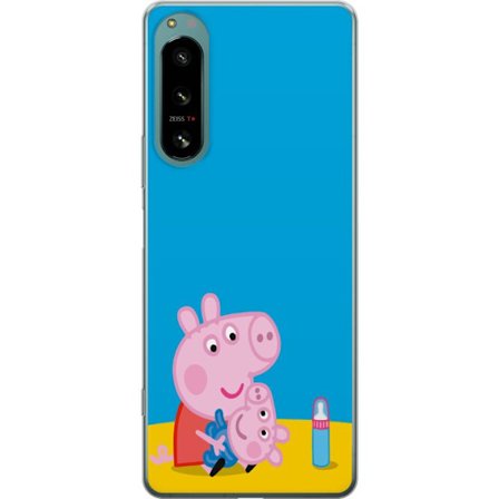 Kompatibelt Mobildeksel til Sony Xperia 5 IV Peppa Pig alvet tema med krone og tryllestav på rosa bakgrunn, søt barneillustrasjon med Greta Gris i e
