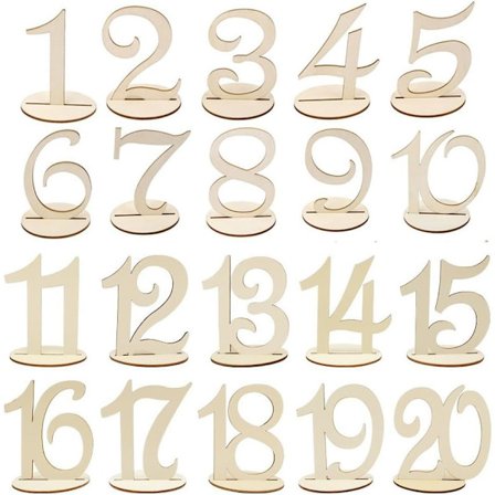 Tretall i tre for bordnummer, bryllup, bursdag eller hotellbordpynt