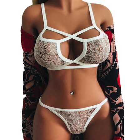 Push Up BH Bralette String Sexy Undertøysett Dame Hvit white M