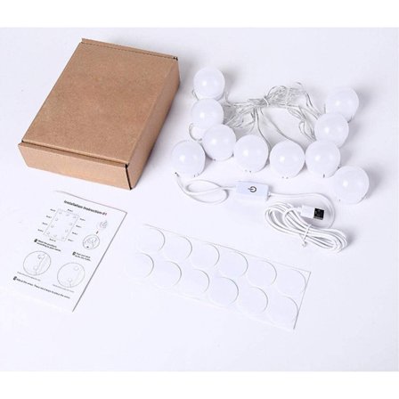 LED Spejllys, Hollywood Stil 10 Dæmpbare Makeup Lamper 6000K Makeup Lys, Toiletbordslys, Vanity Lys, Spejllampe til Makeup Spejl