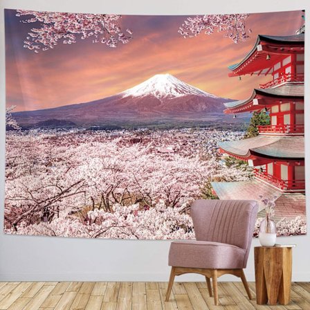 Japansk Tapestry Baggrund Asiatisk Bjerg Fuji Foto Banner Baggrund