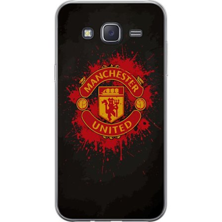 Kompatibelt Mobildeksel til Samsung Samsung Galaxy J5 Manchester United logo i rød og gul farge med røff sportslig bakgrunn