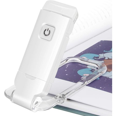 LED Clip-on Læselampe, Ideel til læsning i sengen, Lille lampe til børn, USB genopladelig, Hvid