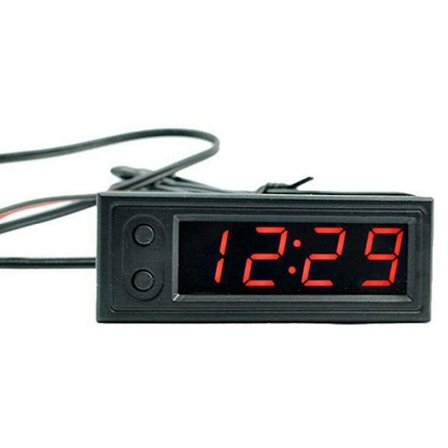 12V 3-i-1 biltermometer + voltmeter + klokke LED digital skjerm (rød)