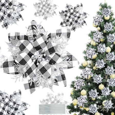 16 Stykker Julepynt, Glitter Kunstige Blomster Juletræspynt, til Nytår Jul Krans Hjem Fest Dekoration