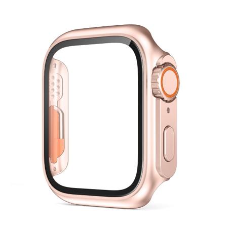 Härdat glas skyddande skal för Apple Watch 8 7 45mm 41mm Anti-drop Anti-scratch klockfodral för Iwatch 6 5 4 Se 44mm 40mm Rose gold 45mm