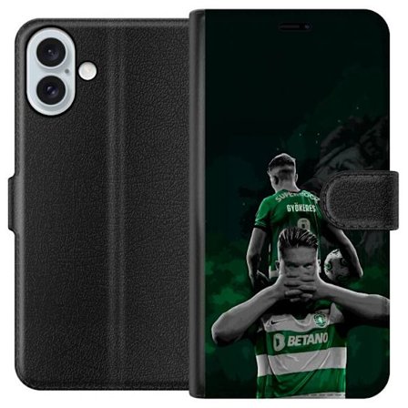 Kompatibelt Lommeboketui til Apple iPhone 16 Plus Neonmotiv med teksten "Gaming is in my DNA" på en blå og rød murvegg med en lysende DNA-spiral.