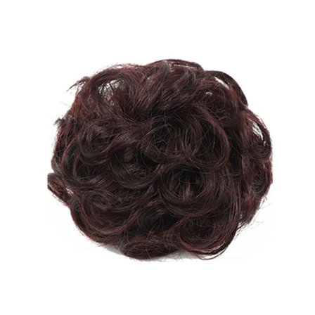 Chignon Hårstykke Elastisk Attraktivt Menneskehår Glatt Hårknute Hestehale Hårdeler for Damer - Mørkebrunt Krøllete Hår
