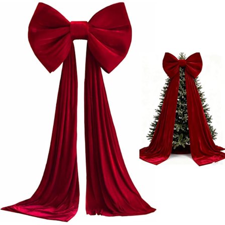 Stor julesløyfe til juletre, julesløyfe til juletrefot, julesløyfe i fløyel, egnet for juletrær og hjemmedekorasjoner.