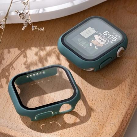 Härdat glas+ cover för Apple Watch Case 45mm 41mm 44mm 40mm 42mm Skärmskydd Apple Watch Tillbehör serie 9 4 5 6 SE 7 8 Pine green 5 Series 7-8-9 45mm