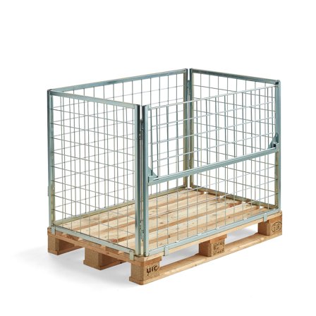 Gitter-Palettenrahmen VOLUME, 1200 x 800 x 800 mm, klappbare Langseite