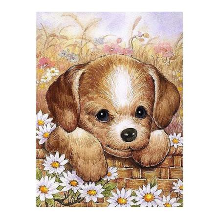 Nydelige dyr diamantmaleri hund blomst rund full drill blomster Nouveaute DIY mosaikk broderi 5D krysssting hjem dekor 106352 15.7x19.6inch