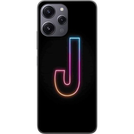 Kompatibel Mobilcover til Xiaomi Xiaomi Redmi 12 Minimalistisk neonbogstav J i farveskiftende lys mod sort baggrund
