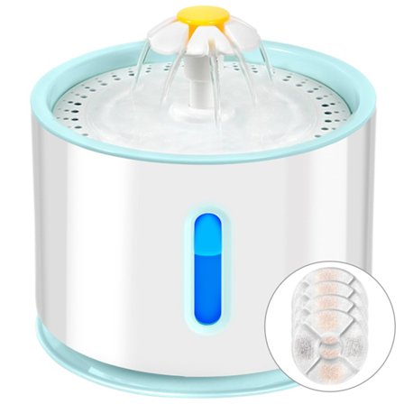 2.4L Katte Drikkefontæne, Super Stille Kæledyrsfontæne med LED-lys - Multipel Filtrering, 3 Vandstrømningsindstillinger, 72 Timers Beskyttelse mod 