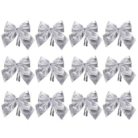 12 stk. Glitter Sløjfe Juletræ Ornamenter Vedhæng Jul Hængende Dekoration Ornamenter Ferie Hjem Festartikler (Sølv)