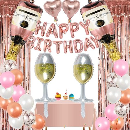 Rose Gold Födelsedag Vinkopp Vinflaska Set Rose Gold Festdekoration Grattis på födelsedagen Brevdekoration