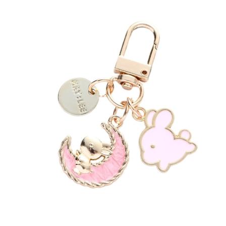 Tecknad månenyckelring för flickor Kvinnor Kaninhängande ryggsäck K Pink
