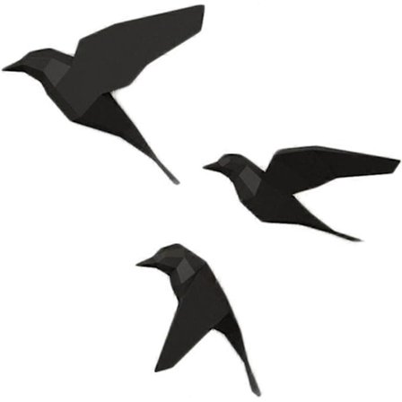 1 st(s) Tre Flygande Fåglar Form Kreativ 3D Papper Trofé Väggdekoration DIY Papper Geometrisk Modell Pappersskulptur Handgjord Origami Pussel, Svart