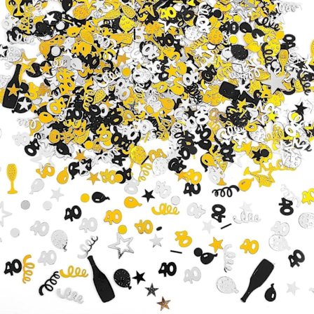 40-årsdagskonfetti - Svart guld silver bordsdekoration för 40-årsfest