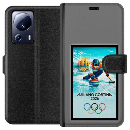 Kompatibel Tegnebogsetui til Xiaomi 13 Lite Ishockeyillustration med spillere i bevægelse på isen, Milano Cortina 2026, Milano-landemærker og olympisk