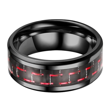 Unik svart- och rödstrimmig ring i rostfritt stål för män 18 mm finpolerad modeaccessoar