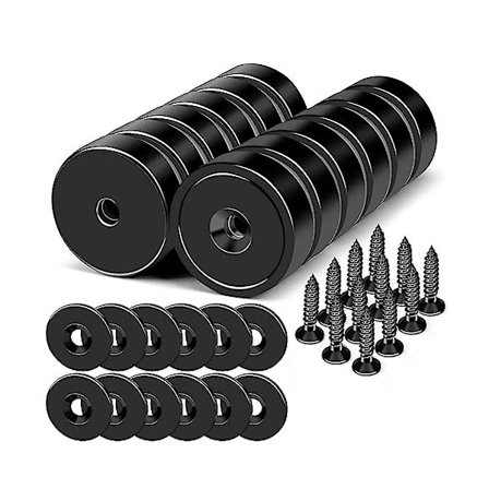 12-pakke Jordmagneter med hull, 18 kg kraft Neodym Koppmagneter med Senket Hull og Stålkapsel, for Montering B