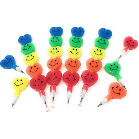 40-pak hjerteformede smilende stablepenne, tilfældige farver