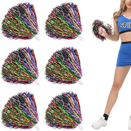 Sommarrea 24-pack Pom Poms Cheerleading Metallisk Folie Cheer Pom Poms med Plasthandtag för Cheerleading Squad Laganda Sport Färgglada Färgstarka