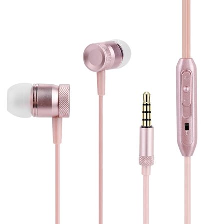Lyxiga 3,5 mm Jack Trådbundna Hörlurar HiFi In-ear Stereo Deep Bass Hörlurar med Mikrofon Roséguld