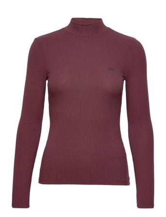 Ribbed Ls High Neck T-shirts & Tops Long-sleeved Burgundy Lee Jeans