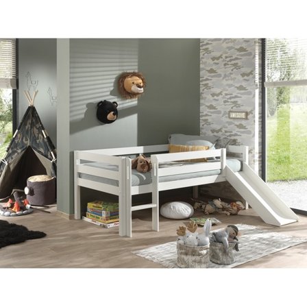 Vipack Loftsäng - Pino 90x200 Vit - Med Rutschkana - Litenleker