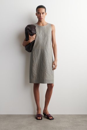 COS Women's Textured Leather Shift Dress in Grey
