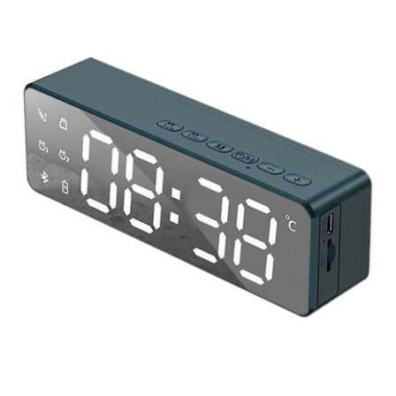 Bluetooth-høyttaler, bærbar mini digital vekkerklokke Trådløs Bluetooth-høyttaler for studie og soverom (grønn)