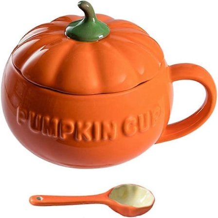 Halloween Græskar Keramiske Kaffekrus Kop med Låg Suppekrus til Hjemmet (Orange)