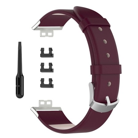 Smartwatch-armband i läder, vinröd, ersättningsarmband för FIT-klocka