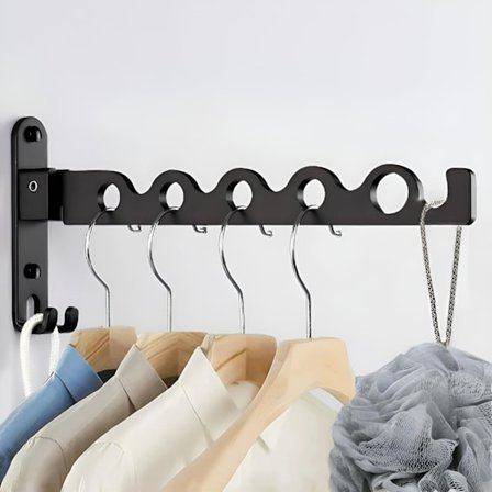 1 stk Veggmontert Tørkestativ for Klær, Veggfeste Sammenleggbart Tørkestativ Krok Henger for Balkong 90° Rotasjon Sammenleggbart Veggmontert 