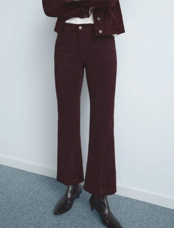 Mango Corduroy Flared Jeans - Burgundy - 38