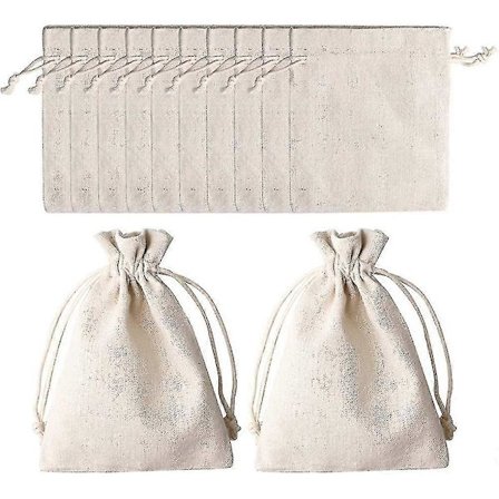 Pakke med 12 Små Bomuldsposer, 12*17cm Beige Bomuldsposer med Snøre Naturlige Små Stofposer til Smykker, Gaver, Fyldningsstofposer