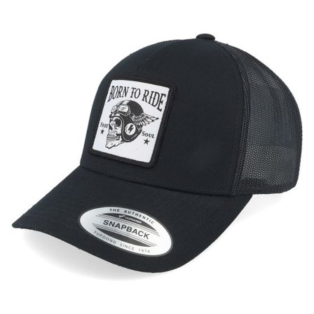 Born To Ride - Svart trucker Keps - Free Soul Skull Patch Black Trucker @ Hatstore