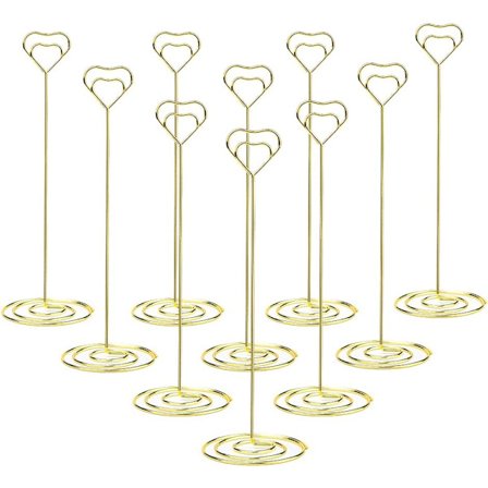 10 stk 8,6 tommer høye hjerteformede plasskortholdere, gull