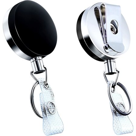 2 st. Badge-rulle med ID-kortklämma, med utdragbar nyckelring DXGHC