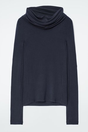 COS Women's Funnel-Neck Jersey Top in Blue