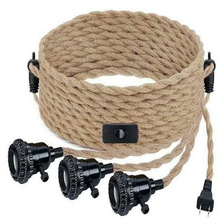 Hengende lys med bryter og stikkontakt Vintage industriell lysekrone 3 lys E27 Hengende lys DIY hamptau Retro stil belysningstilbehør for Liv