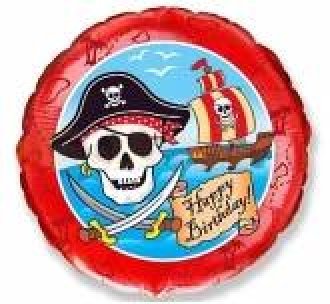 Heliumballong pirat rund Happy Birthday - Piratkalas Dekoration - Kalaslagret.se