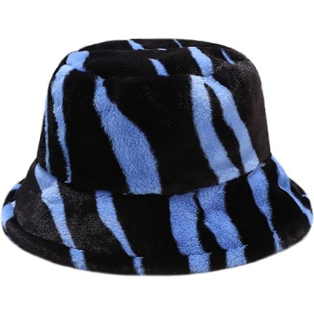 Pelshatt Fluffy Bucket Hat Vinter Fiskehatt for Kvinner Jenter - Blå