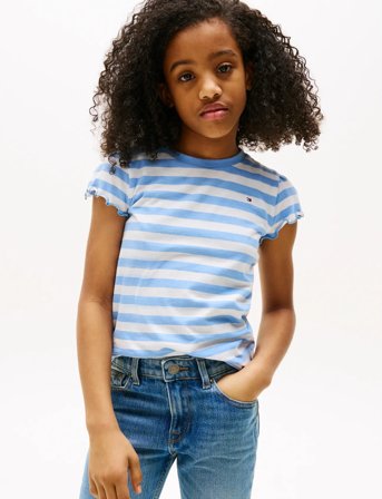 Tommy Hilfiger Essential Stripe Ruffle Top Ss - Blue - 46