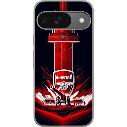 Yhteensopiva Puhelinkuori Google Pixel 9 Arsenal-embleemi, jossa tykki ja stadionmotiivi voimakkaassa punaisessa ja valkoisessa urheilusuunnittelussa