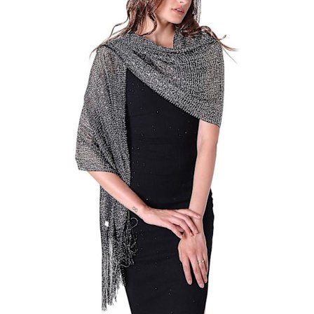 Kvinders Sparkle Sjal og Omslag til Festkjoler Sort/Sølv